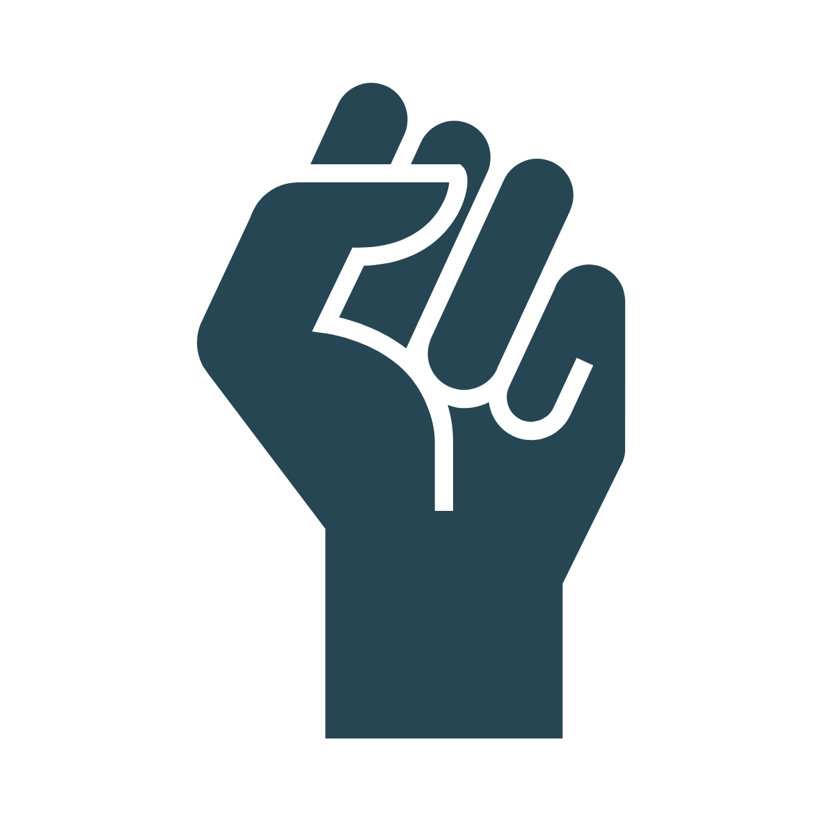 Icon of a blue fist on a white background