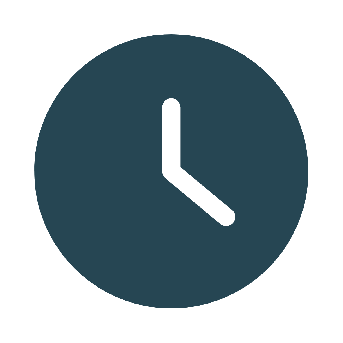 Clock icon with a white clock hands on a dark blue circle