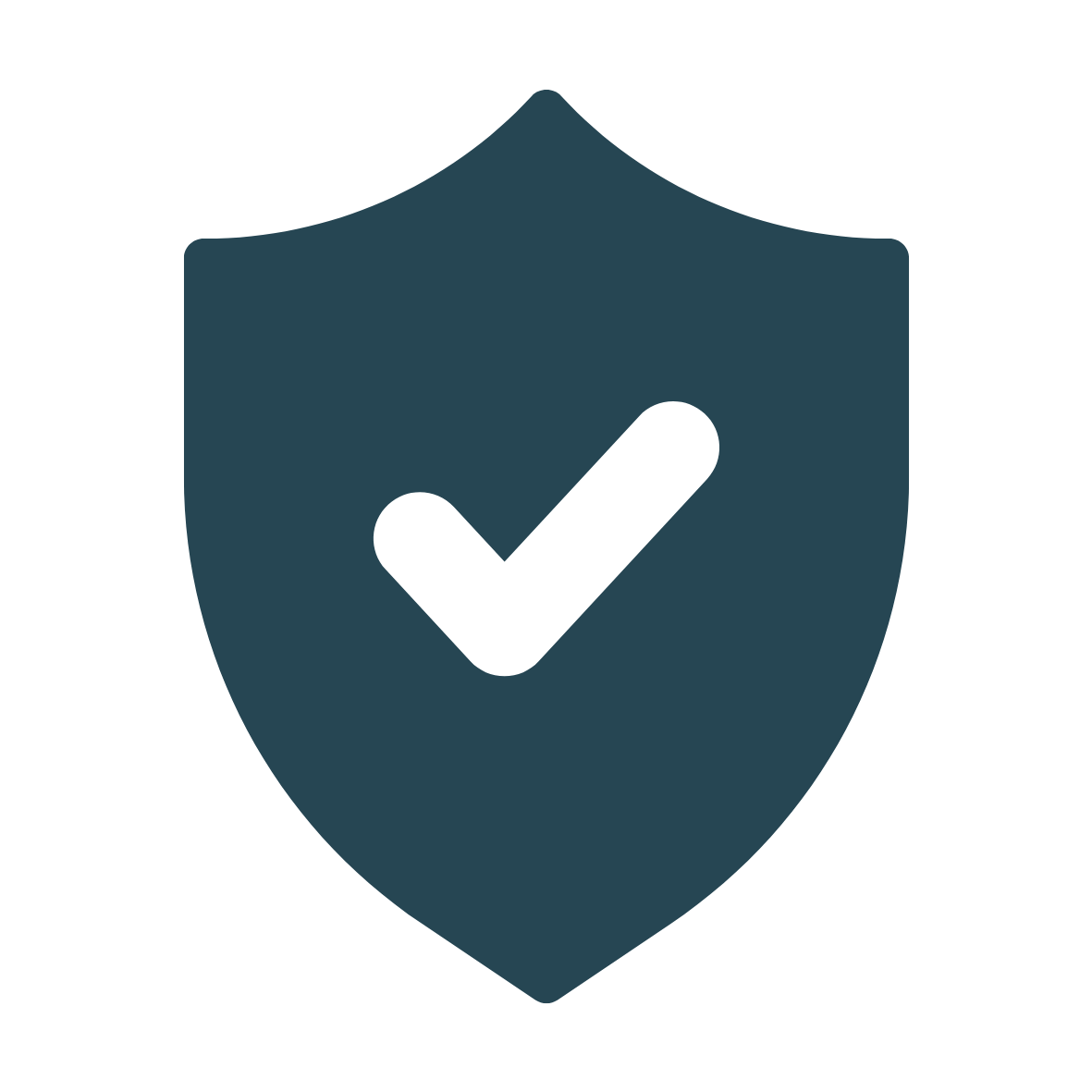 Blue shield icon with a white check mark on a white background