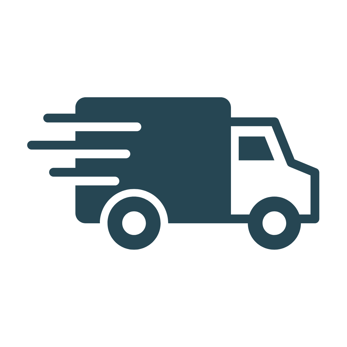 Icon of a delivery truck with speed lines on a white background